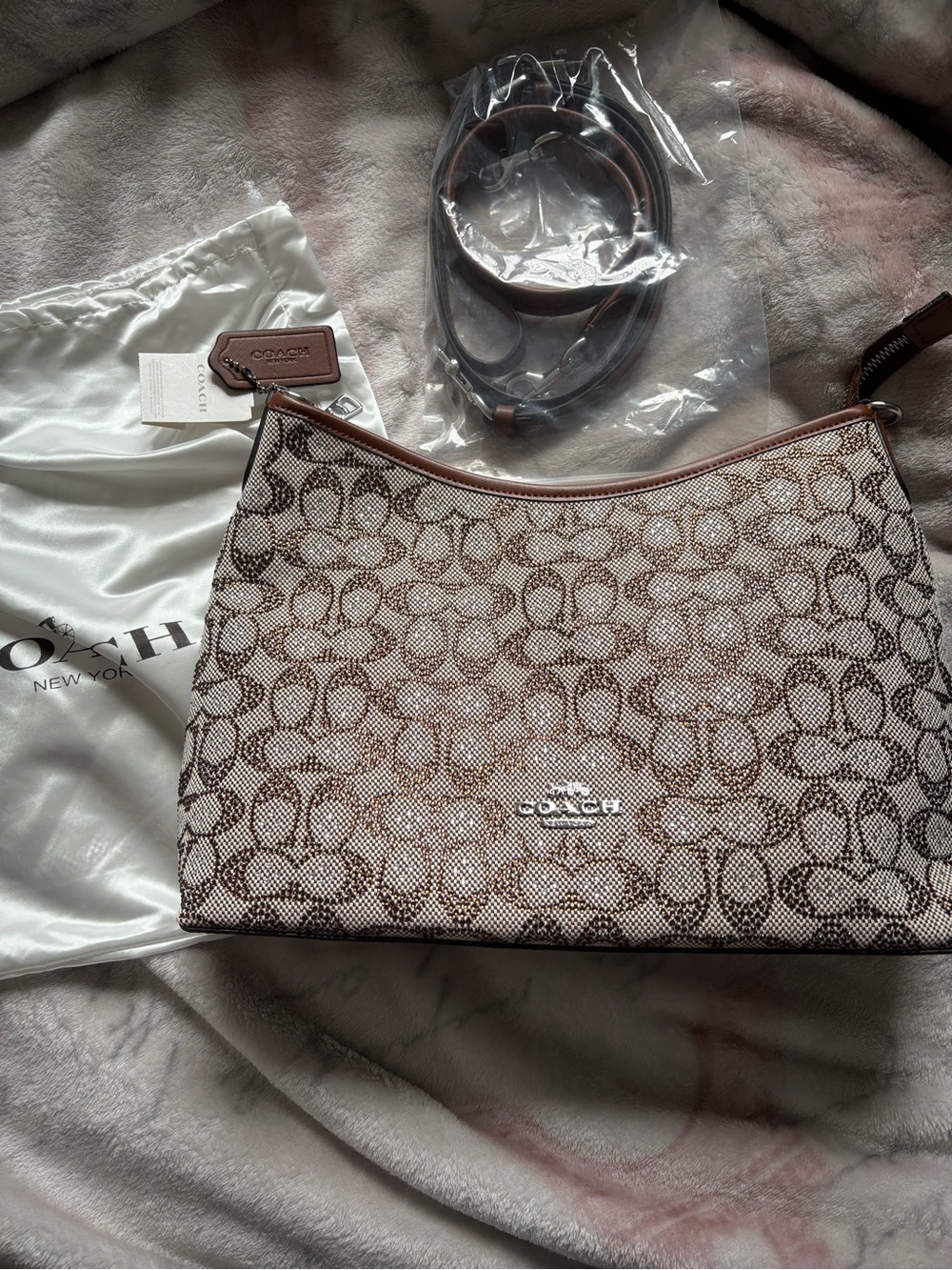 Coach Signature Shoulder Bag in Brown and Cream